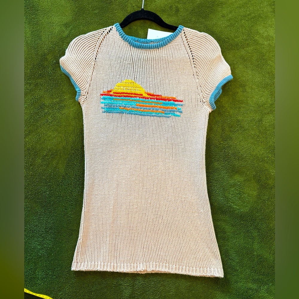 Hand Knit 70s Insired Sunset Ringer Tee, size S-M